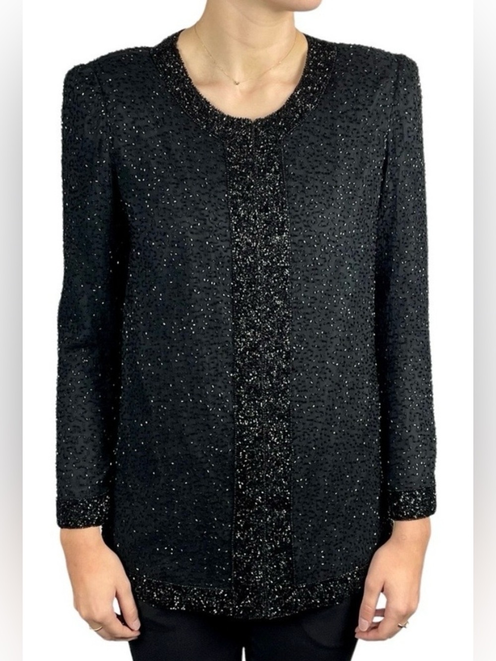 NWT VINTAGE Stenay Black 100% Silk Beaded Embellished Evening Party Jacket 1X